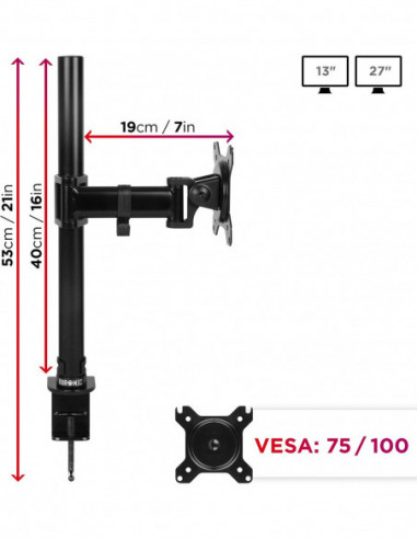 Support 1 ecran H-B D-G max 27p pince...