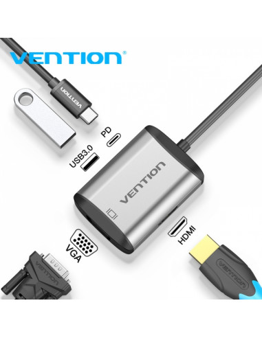 Dock USB-C vers HDMI + VGA + USB3.0 +...